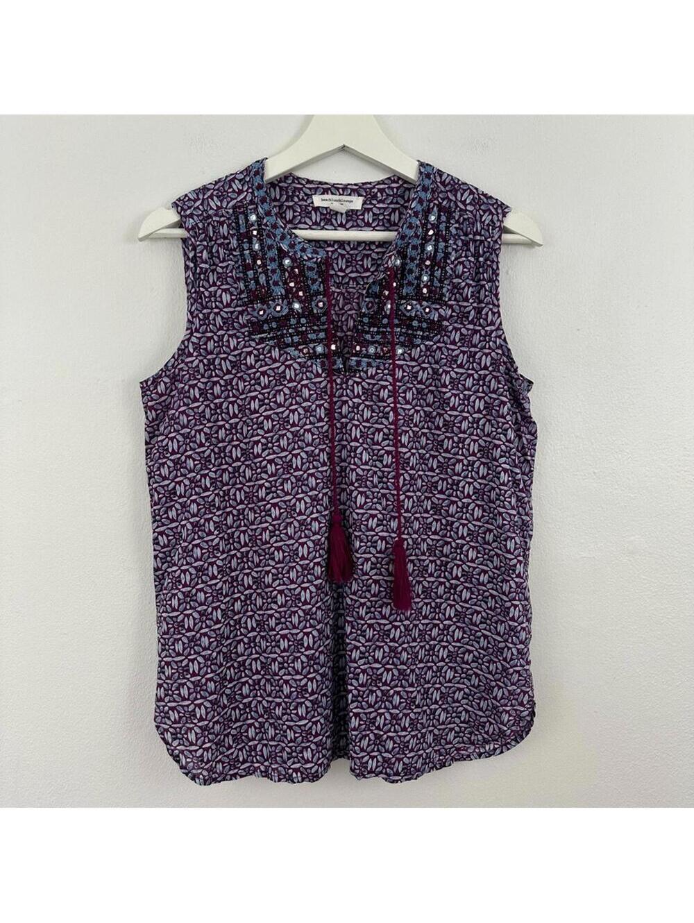 BeachlunchLounge Purple/Blue Embroidered Blouse Women's Size S ...